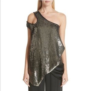 NWOT Monse Cutout Shoulder Sequin Asymmetrical Hem TOP